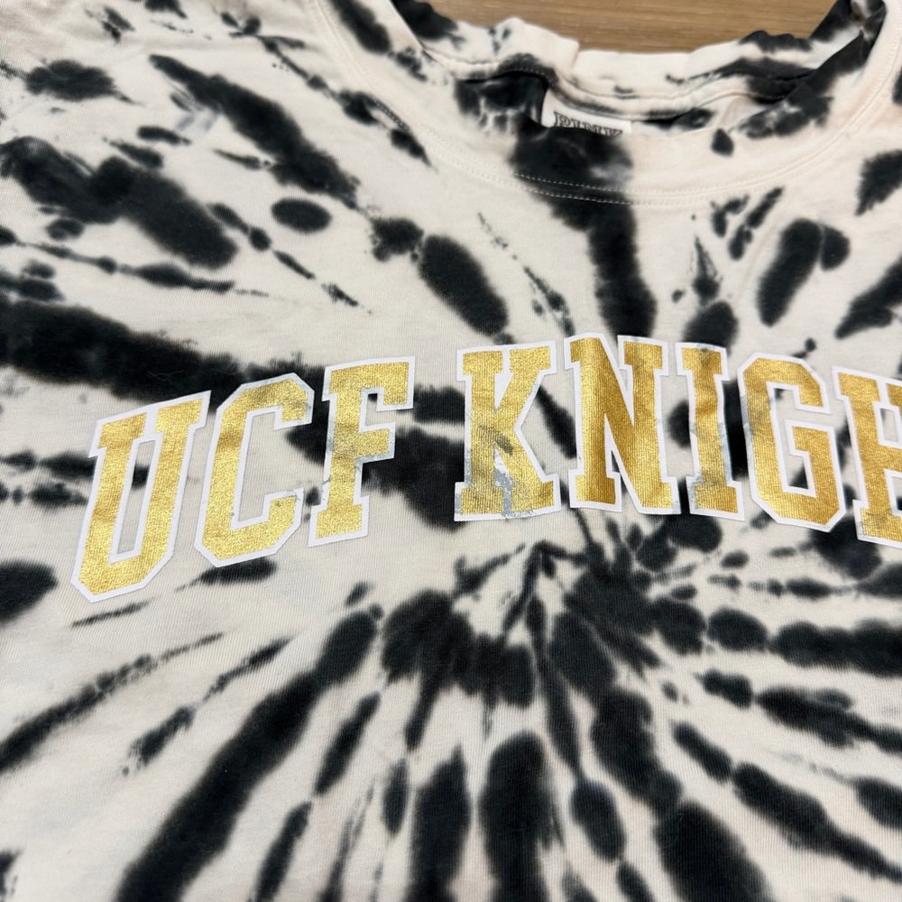 PINK Victoria's Secret Black and White Tie-Dye Tee UCF Knights - Picture 3 of 7